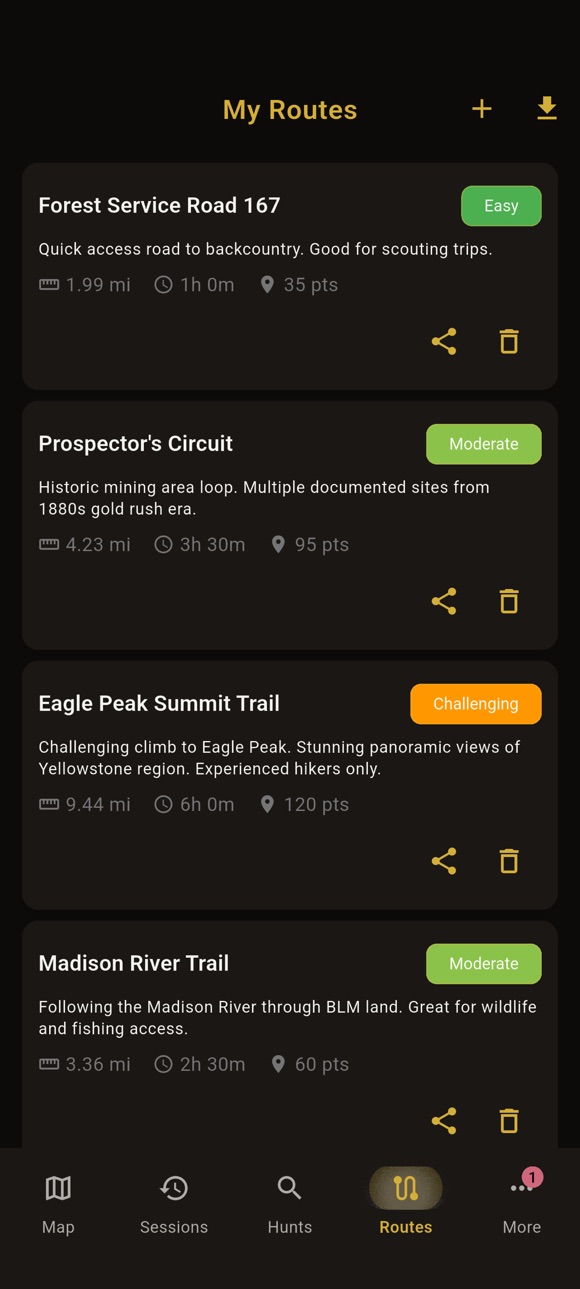 Obsession Tracker on Android - Routes list